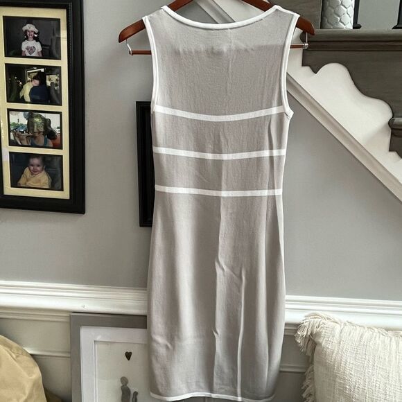 Carmen Marc Valvo Gray & White Knit Sleeveless Dress sz M - Picture 6 of 6